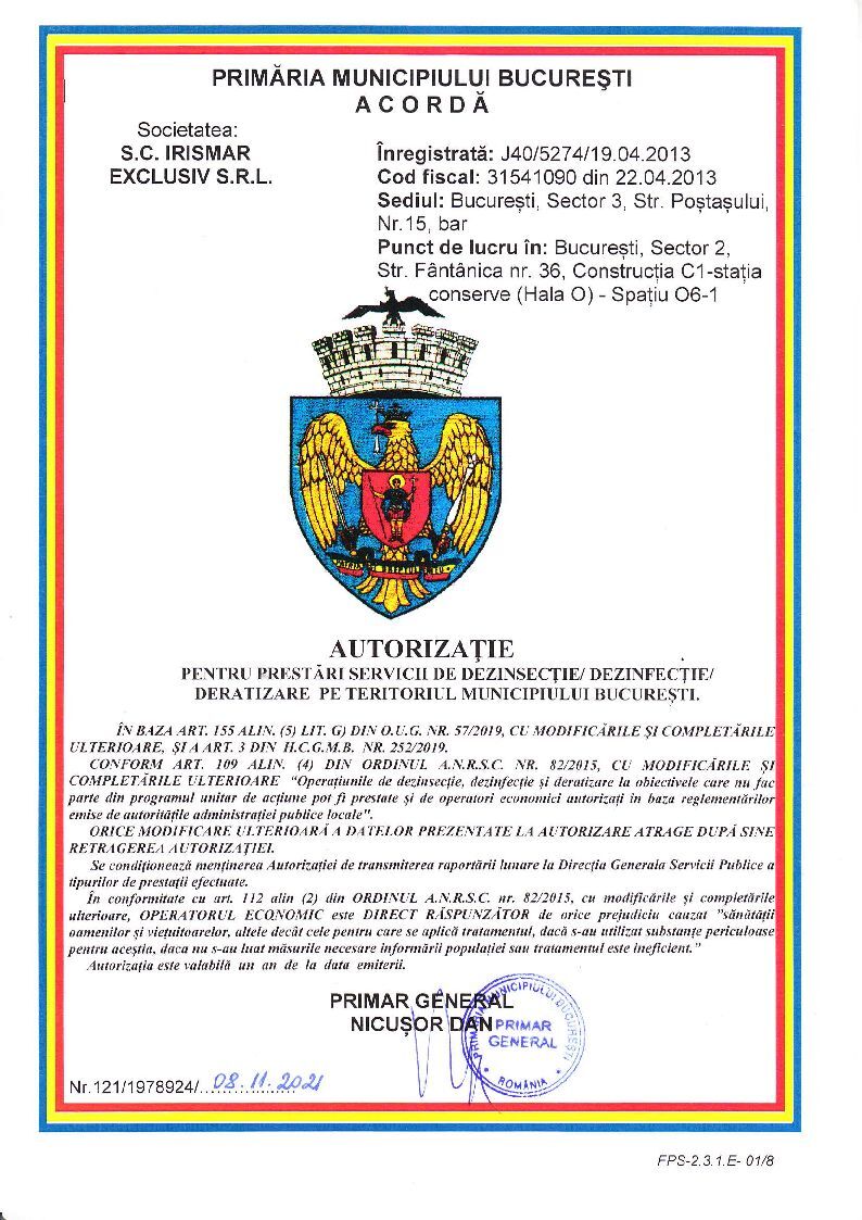 Autorizatie DDD PMB Irismar Exclusiv