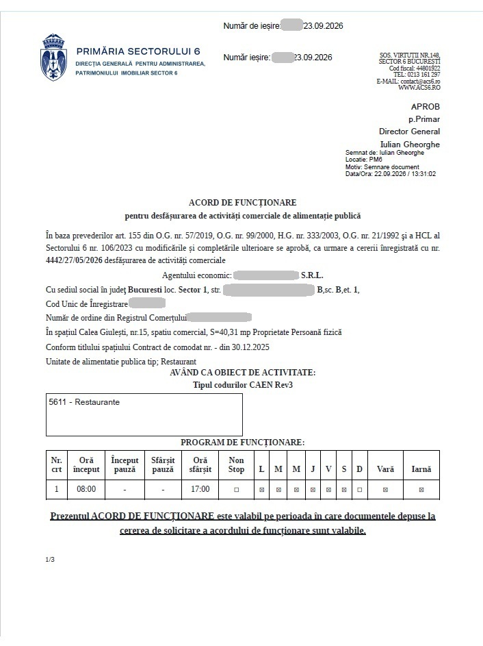 Acord de Funcționare Sector 6