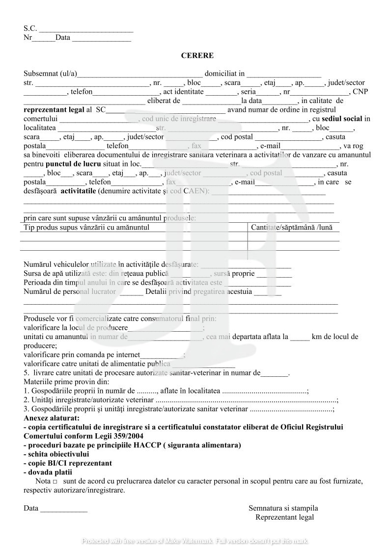 Cerere înregistrare DSVSA-IF